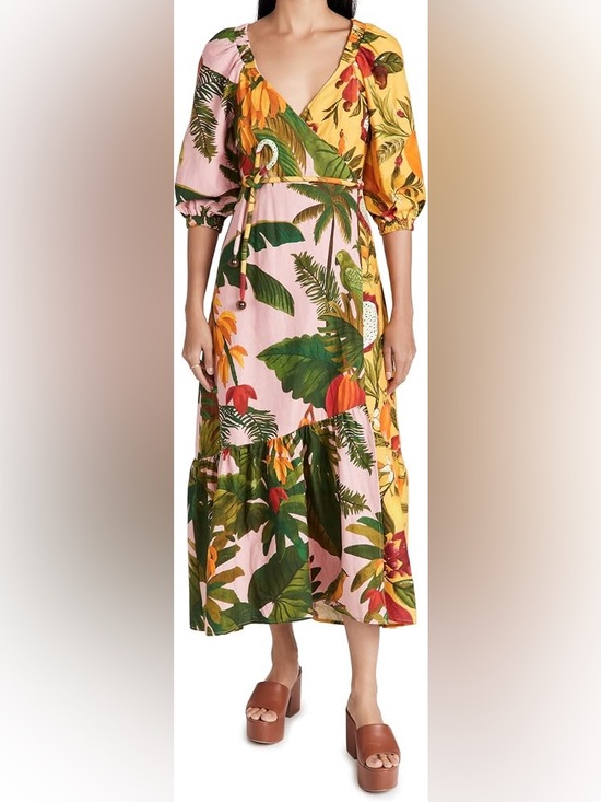 FARM Rio Dresses & Skirts - FARM Rio Vestido Mixed Prints Midi Wrap Dress